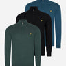 Lyle & Scott Truien Bundle cotton merino quarter zip jumper - jet black - argyle teal - apres navy