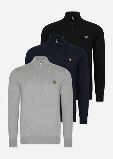 Lyle & Scott Pullover Bundle cotton merino quarter zip jumper - jet black - dark navy - mid grey marl