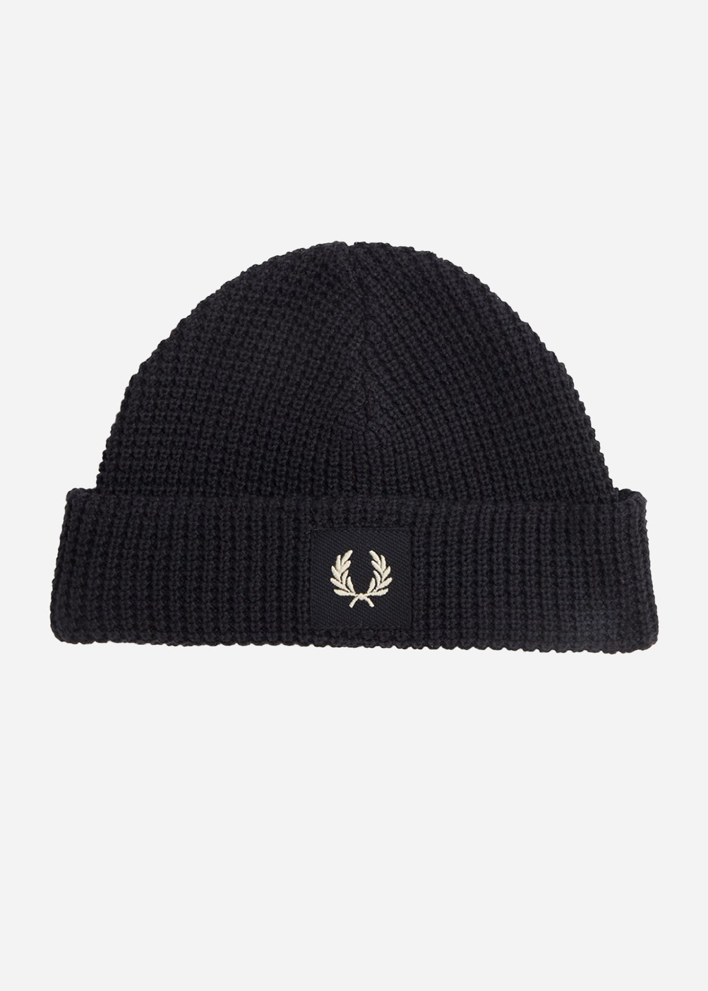 Fred Perry Mutsen Patch brand waffle knit beanie - oatmeal dark caramel