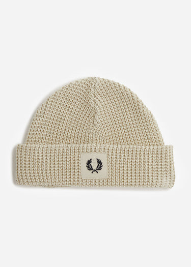 Fred Perry Mutsen Patch brand waffle knit beanie - oatmeal black