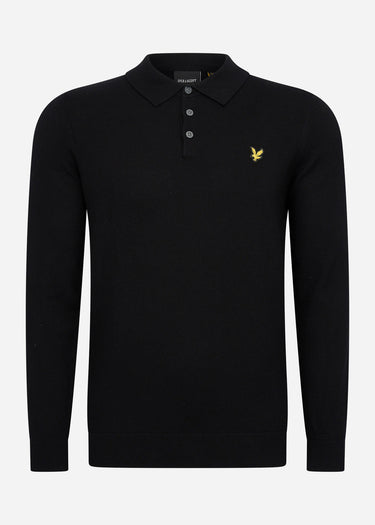 Lyle & Scott Longsleeve Polo's  Long sleeve knitted polo shirt - jet black