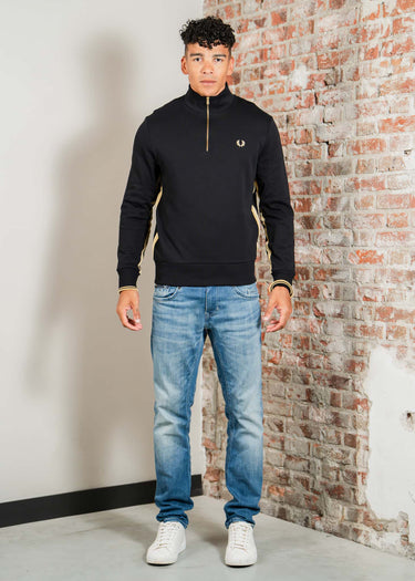 Fred Perry Truien Stripe tape half zip sweathshirt - black champagne