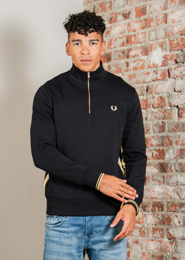Fred Perry Truien Stripe tape half zip sweathshirt - black champagne
