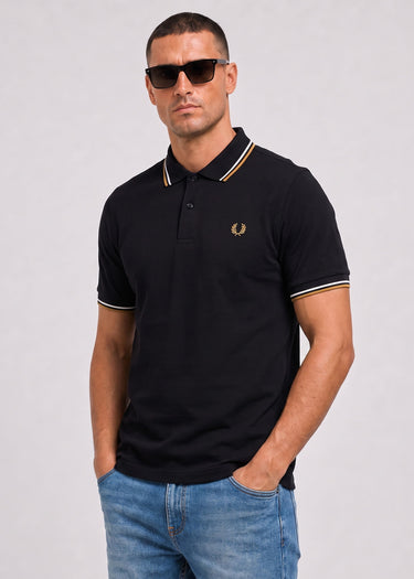 Fred Perry Poloshirts Twin tipped polo - black ecru dark caramel