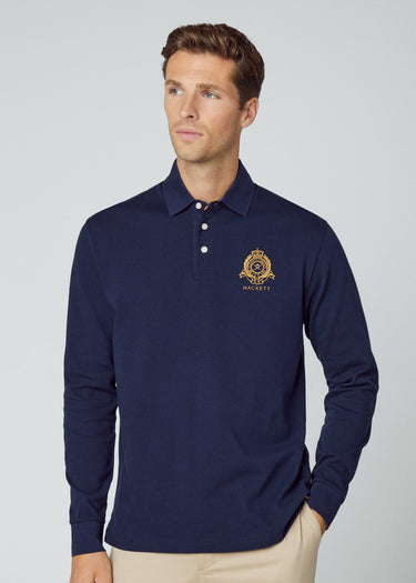 Hackett London Longsleeve Polo's  Heritage logo rugby - navy
