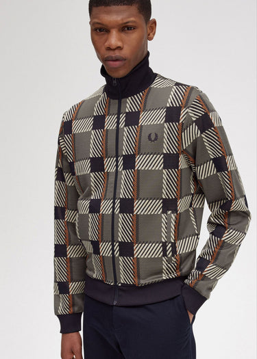 Fred Perry Vesten Glitch tartan track jacket - field green