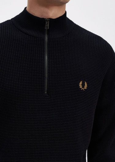 Fred Perry Truien Waffle stitch half zip jumper - navy