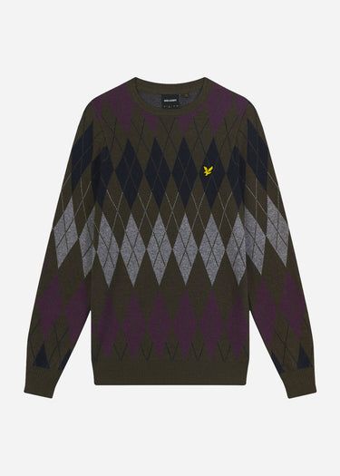 Lyle & Scott Truien British argyle crew neck - olive