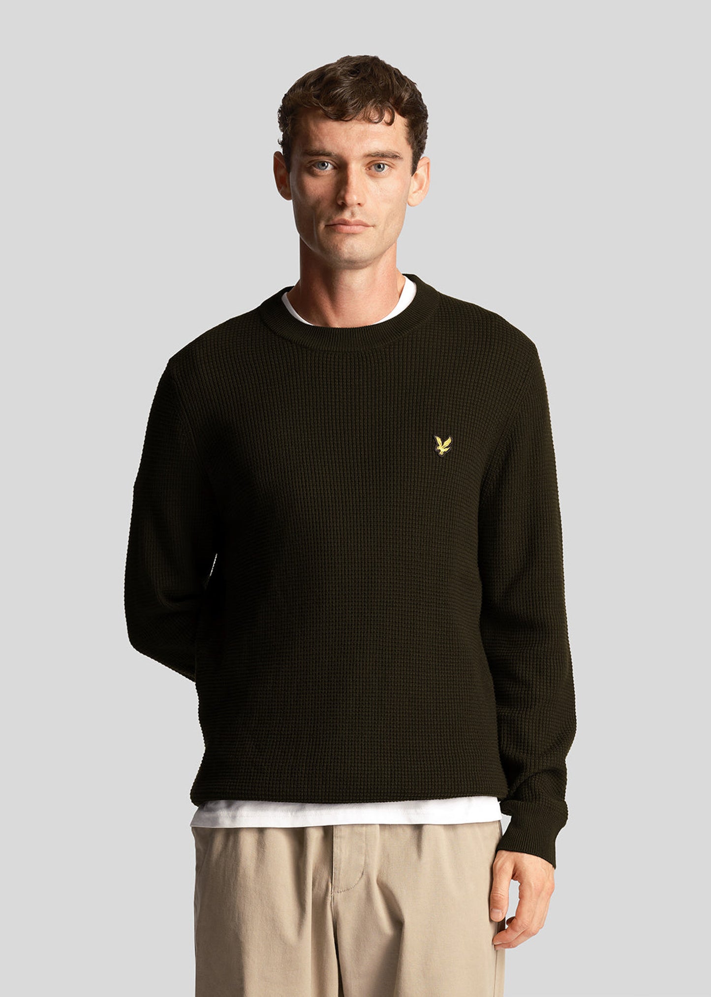 Lyle & Scott Truien Grid knit crew neck jumper - mountain moss