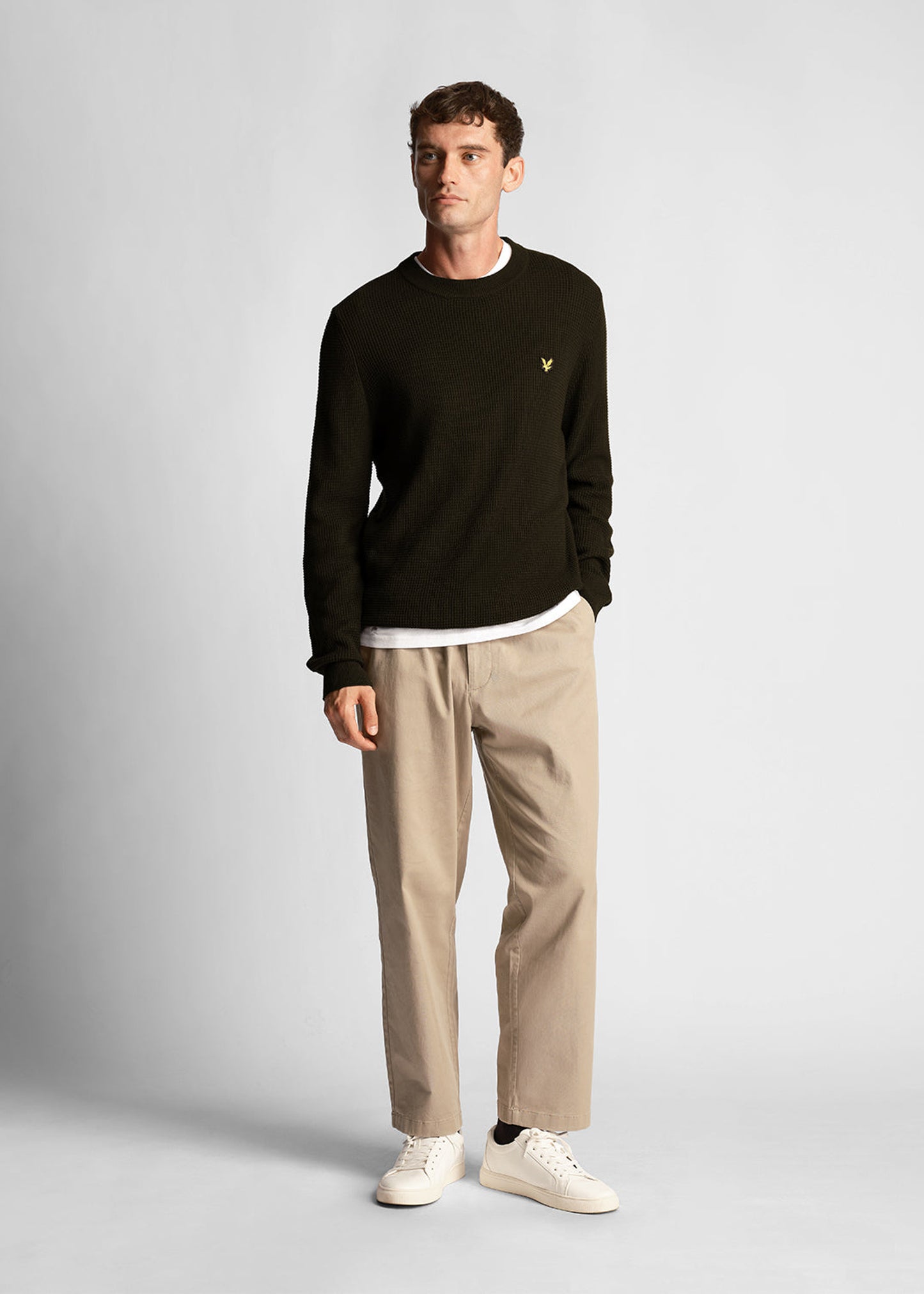 Lyle & Scott Truien Grid knit crew neck jumper - mountain moss