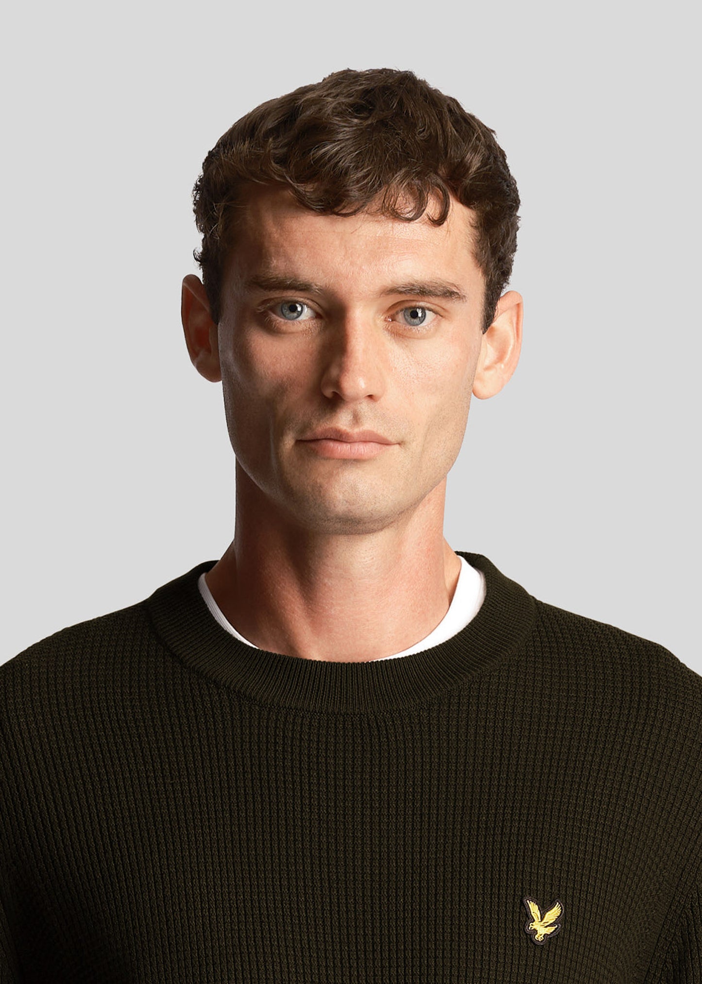 Lyle & Scott Truien Grid knit crew neck jumper - mountain moss