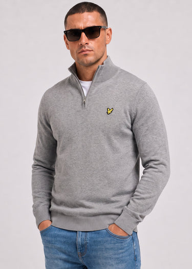 Lyle & Scott Pullover Cotton merino quarter zip jumper - mid grey marl