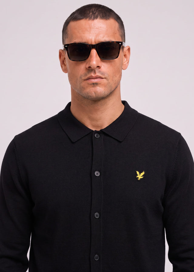 Lyle & Scott Hemden Cotton merino knitted shirt - jet black