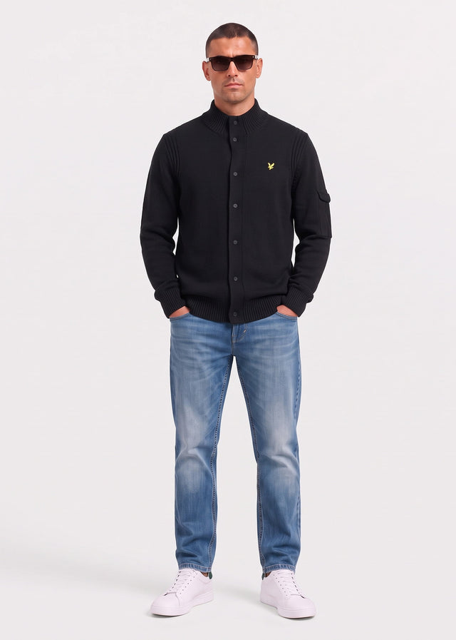 Lyle & Scott Sweatjacken Rib insert button through jumper - jet black