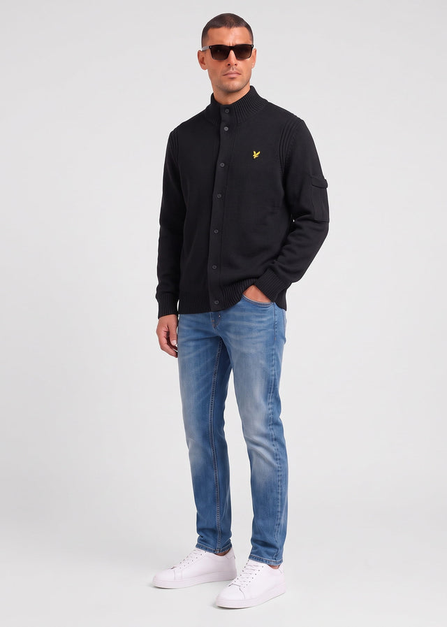 Lyle & Scott Sweatjacken Rib insert button through jumper - jet black