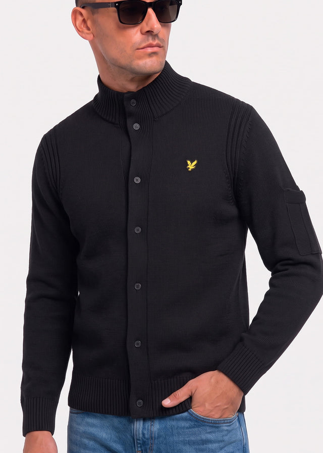 Lyle & Scott Sweatjacken Rib insert button through jumper - jet black