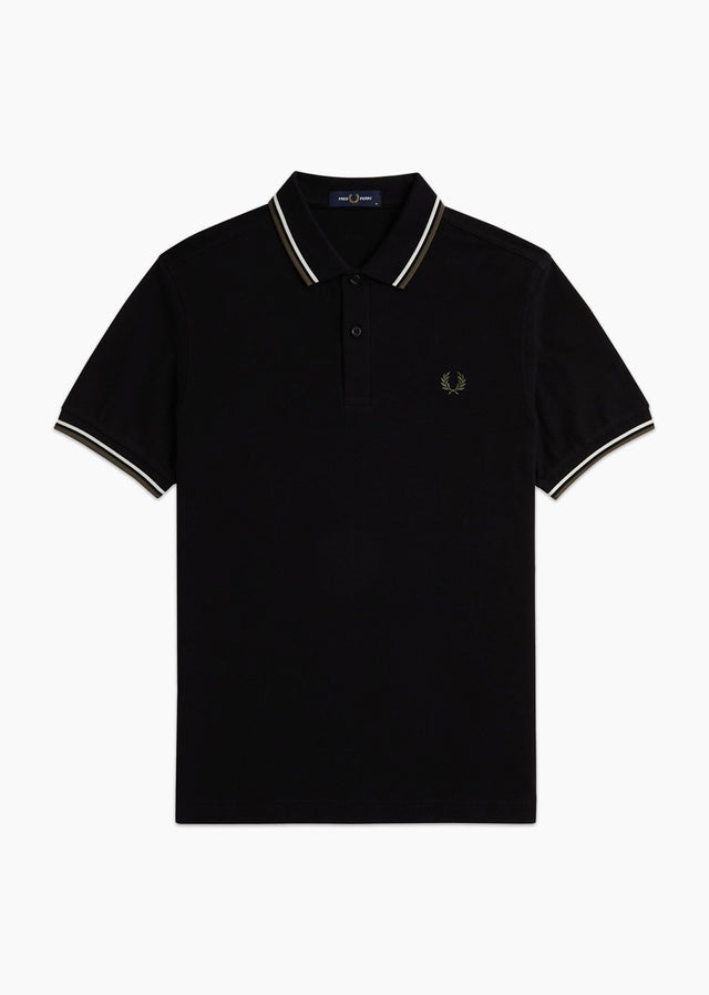 Fred Perry Poloshirts Twin tipped polo - black ecru laurel wreath green