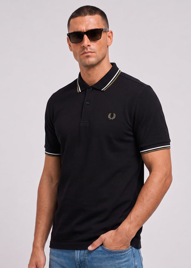 Fred Perry Poloshirts Twin tipped polo - black ecru laurel wreath green