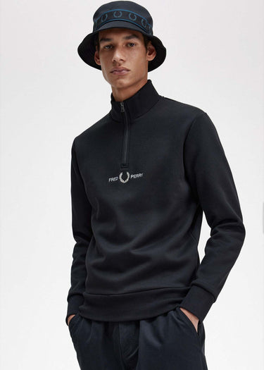 Fred Perry Truien Embroidered half zip sweat - black