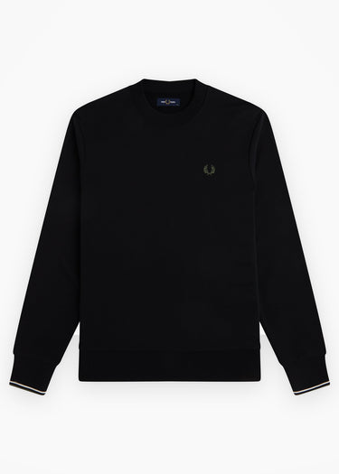 Fred Perry Pullover Crew neck sweatshirt - black ecru laurel wreath green