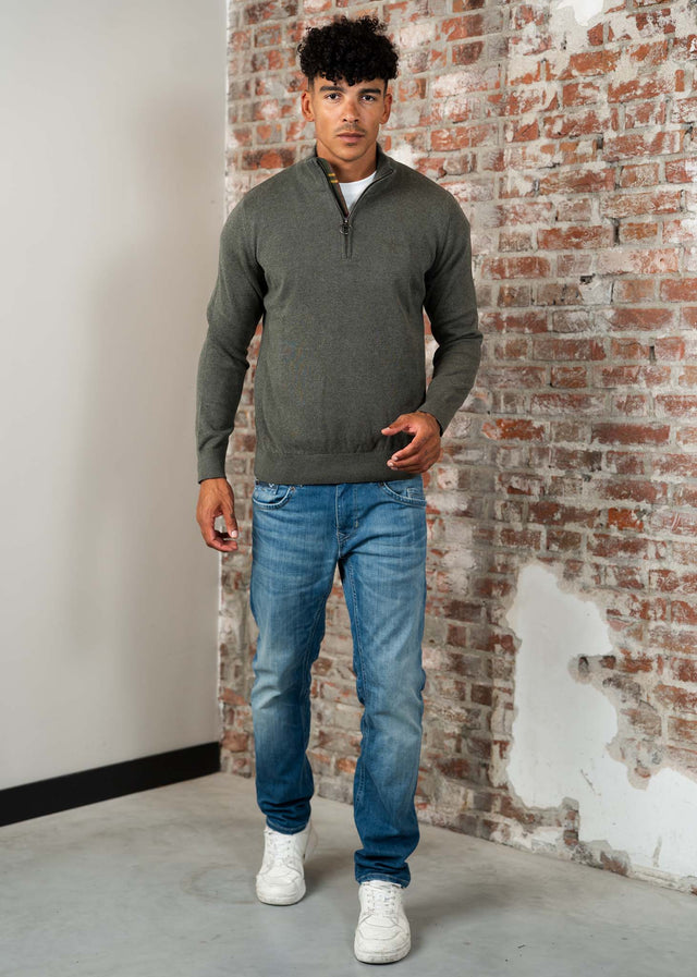 Barbour Pullover Cotton half zip knitted jumper - olive marl