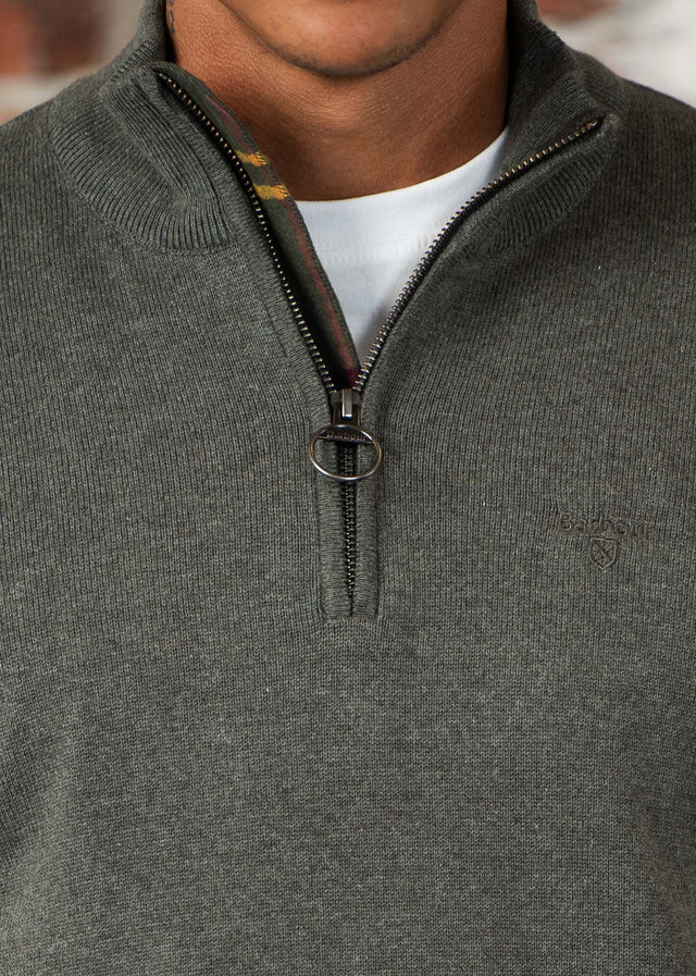 Barbour Pullover Cotton half zip knitted jumper - olive marl
