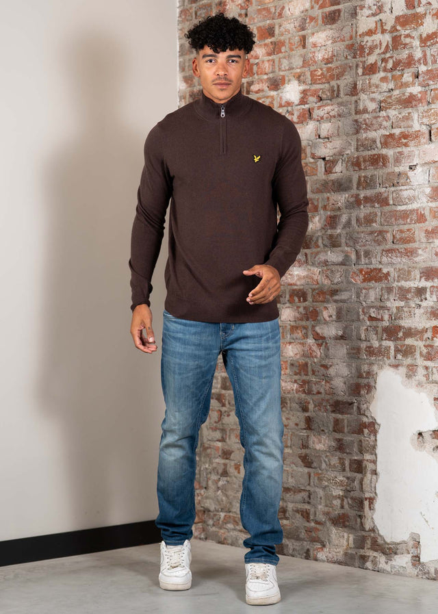 Lyle & Scott Pullover Cotton merino quarter zip jumper - espresso