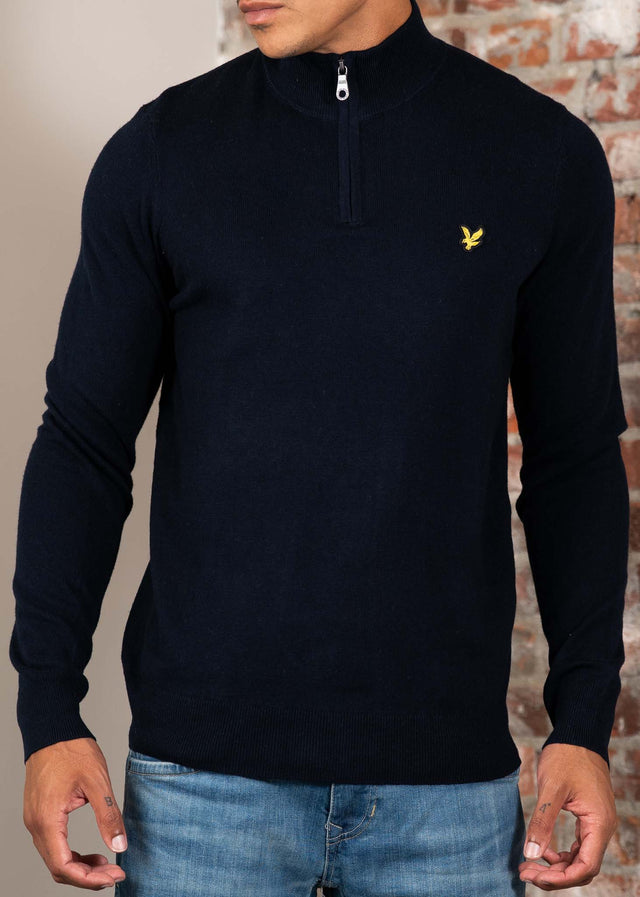 Lyle & Scott Pullover Cotton merino quarter zip jumper - dark navy