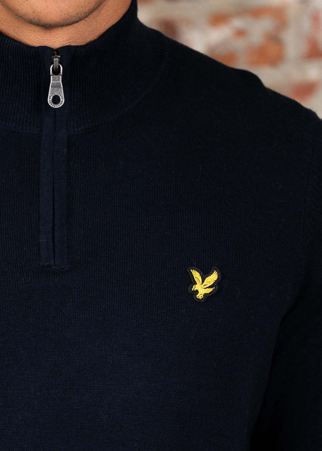 Lyle & Scott Pullover Cotton merino quarter zip jumper - dark navy