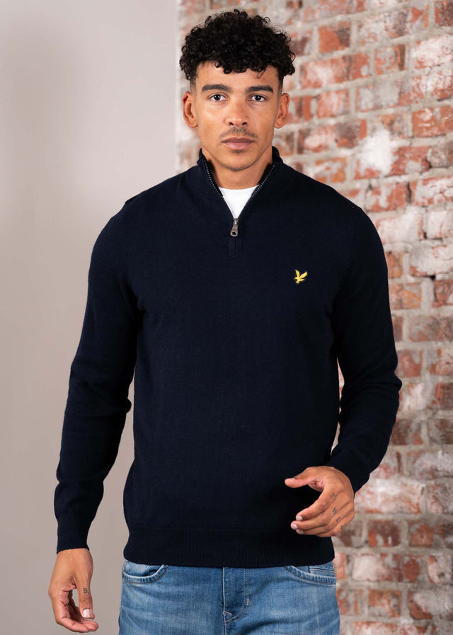 Lyle & Scott Pullover Cotton merino quarter zip jumper - dark navy
