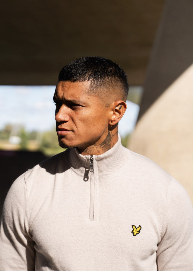Lyle & Scott Pullover Cotton merino quarter zip jumper - cove