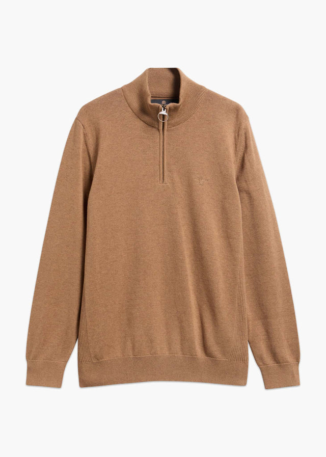 Barbour Pullover Barbour cotton half zip knitted jumper - sandstone