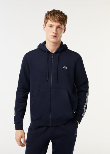 Lacoste Vesten Contrast stripe zip through hoodie - navy blue