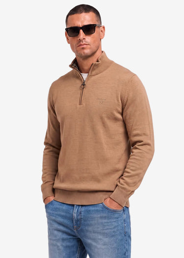 Barbour Pullover Barbour cotton half zip knitted jumper - sandstone
