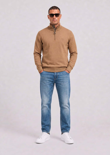Barbour Pullover Barbour cotton half zip knitted jumper - sandstone