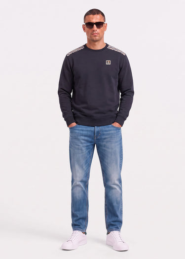 Aquascutum Pullover Check shoulder crewneck fleece - black
