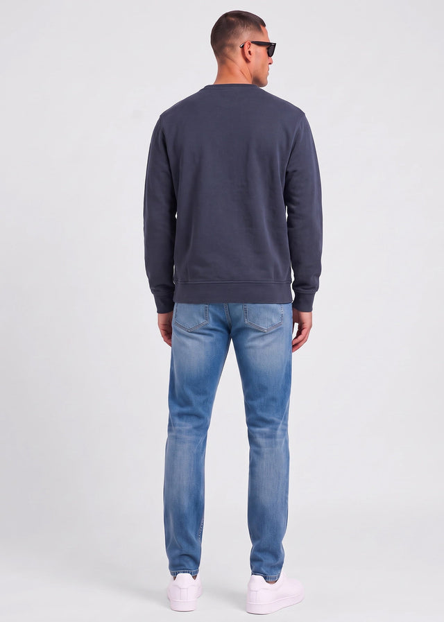 Aquascutum Pullover Check shoulder crewneck fleece - navy