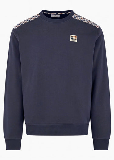 Aquascutum Pullover Check shoulder crewneck fleece - navy