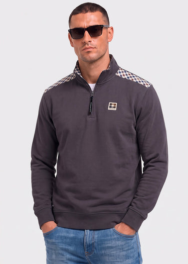 Aquascutum Pullover Check shoulder quarter zip fleece - black