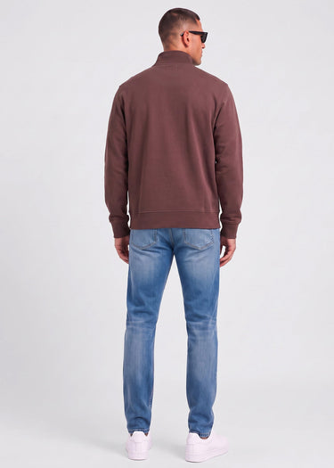 Aquascutum Pullover Check shoulder quarter zip fleece - chocolate