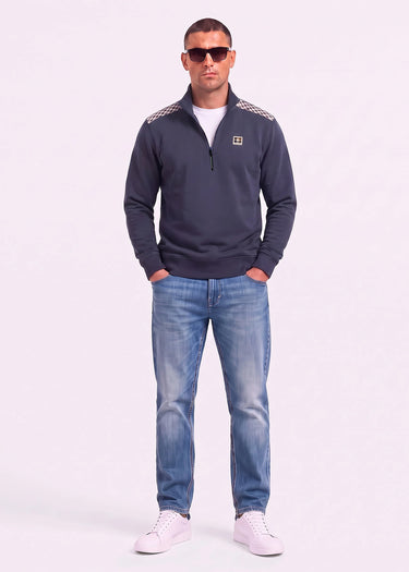 Aquascutum Pullover Check shoulder quarter zip fleece - navy