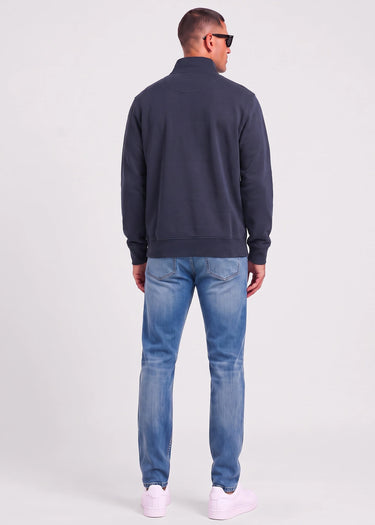 Aquascutum Pullover Check shoulder quarter zip fleece - navy