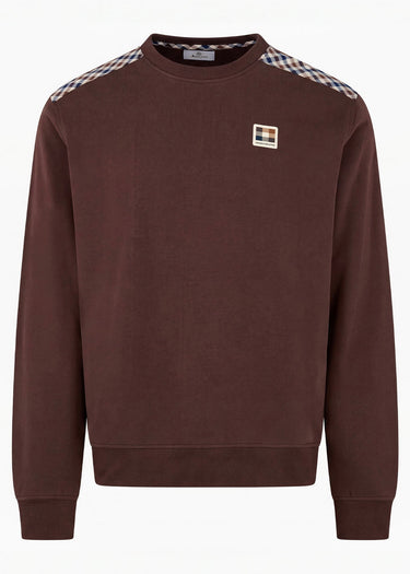 Aquascutum Pullover Check shoulder crewneck fleece - chocolate
