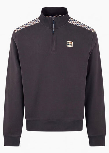 Aquascutum Pullover Check shoulder quarter zip fleece - black