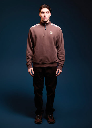 Aquascutum Pullover Check shoulder quarter zip fleece - chocolate