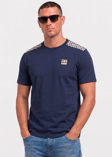 Aquascutum T-Shirts Check shoulder t-shirt - navy
