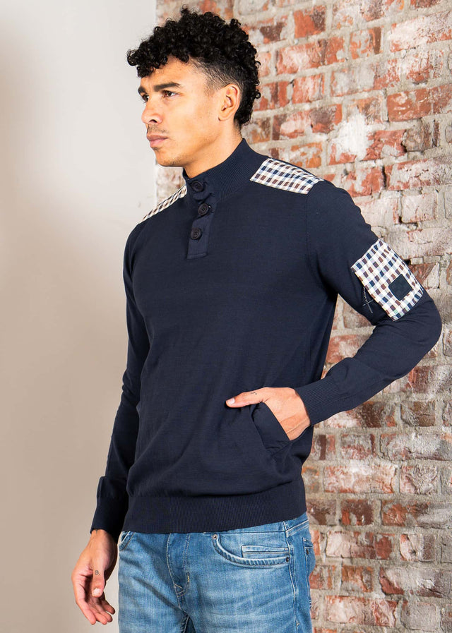 Aquascutum Pullover Lamina pocket mockneck - navy