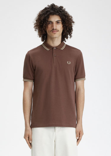 Fred Perry Polo's Twin tipped fred perry shirt - brick warm grey