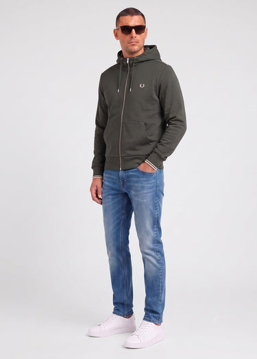 Fred Perry Vesten Hooded zip through sweatshirt - field green oatmeal