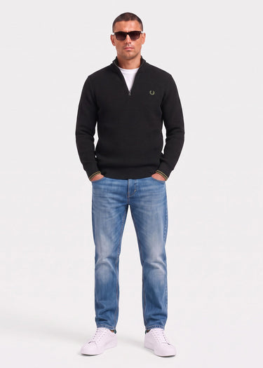 Fred Perry Truien Waffle stitch half zip jumper - black